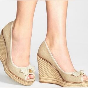 Tory Burch Cream Peep-Toe Wedges